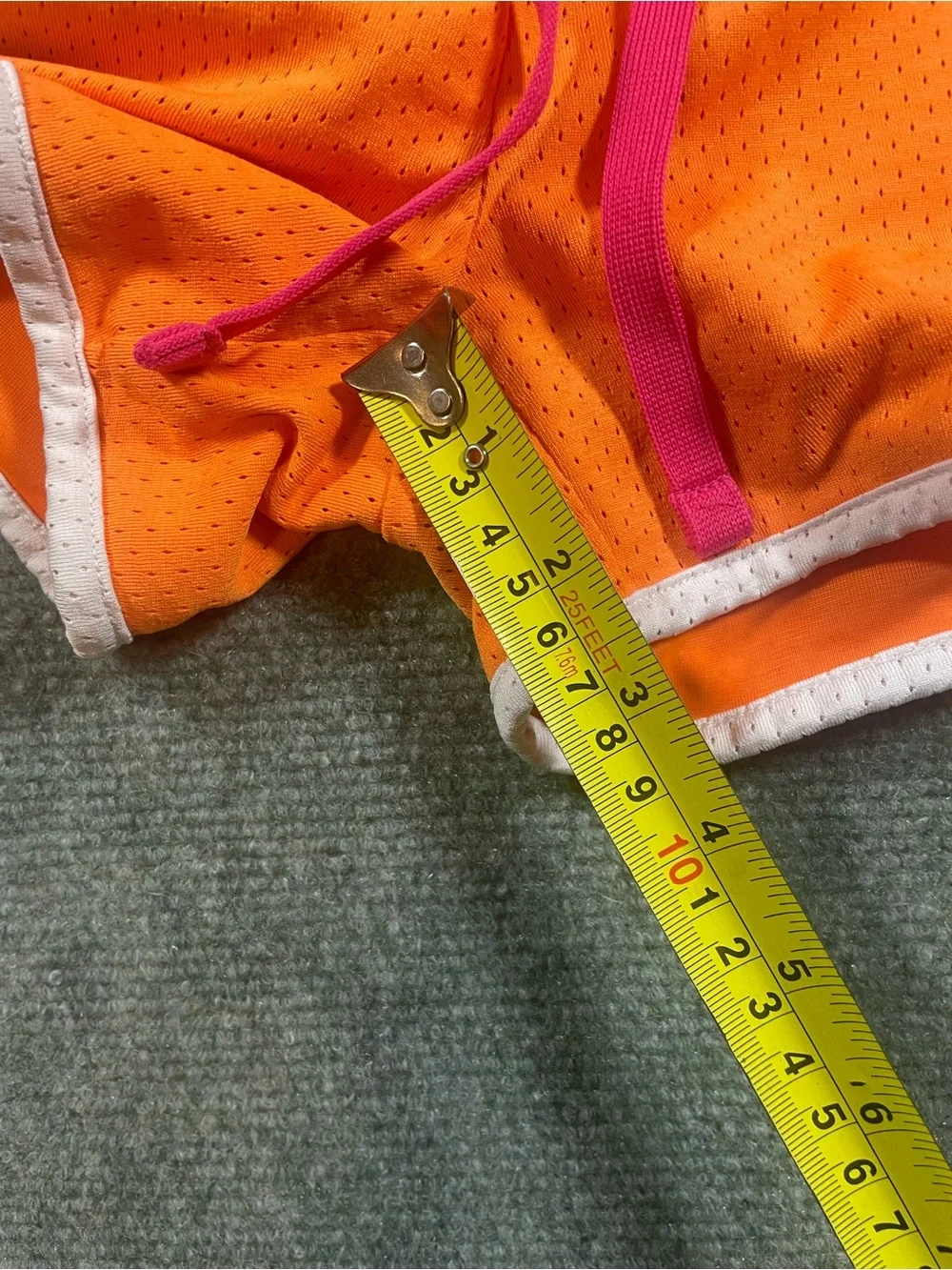 Nike Women's Orange Mesh Athletic Shorts with Pink Drawstring